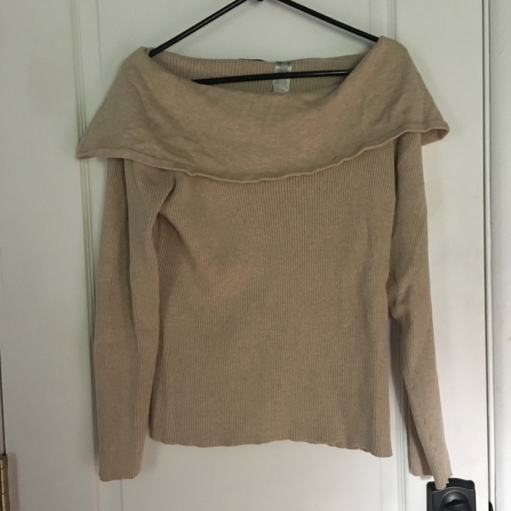 Tan Off The Shoulder Sweater Basic Plus Size